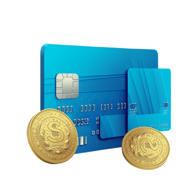 FlyCash card with gold coins near it